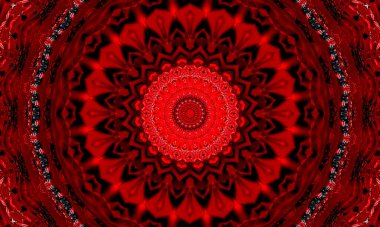 Korku kırmızısı yıldız kaleydoskop desenli duvar kağıdı tasarımı.