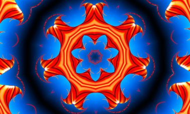 Mavi eğimli, turuncu ışınlar 70 'lerde desenli. Soyut benzersiz kaleydoskop arkaplanı. Güzel kaleydoskop, kusursuz desen. Kusursuz kaleydoskop dokusu.