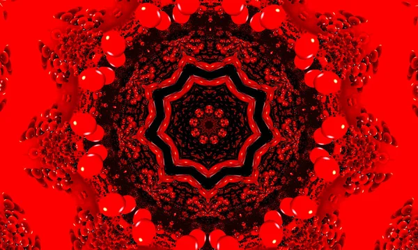 stock image A red glowing floral kaleidoscope pattern background.