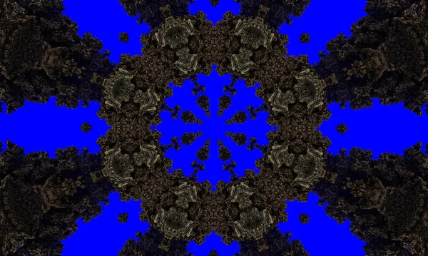 Grey Stone Flower Kaleidoscope Very Dark Blue Background Shiny Frame — Stock Photo, Image