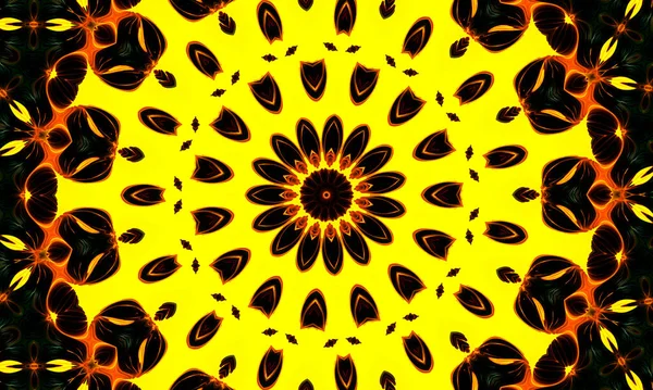 黄色の花柄 シームレスな万華鏡 スクラップブッキング ギフト包装 小冊子の製造のためのKaledoscopeパターン アルバム — ストック写真