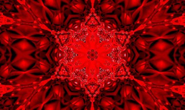 Korku kırmızısı yıldız kaleydoskop desenli duvar kağıdı tasarımı.