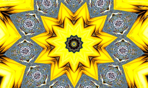 硫黄黄色万華鏡 天然硫黄鉱物からのシームレスな背景 地獄の五角形 — ストック写真