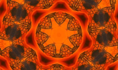 Turuncu arka planda çizim kalıbı. Turuncu poligonal kaleydoskop kalıbı, üçgenlerden oluşur. Origami tarzında gradyanı olan geometrik arkaplan. İşiniz için tasarım