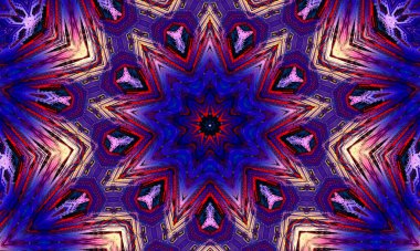 Mor sihirli kaleydoskop. Evrenin aygıtı, hilal ay ve siyah arka planda yüzü olan güneş. Sihirli kaleydoskop.