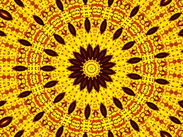 Napraforgó Kaleidoszkóp Háttér Gyönyörű Sárga Napraforgók Zökkenőmentes Minta Egyedi Kaleidoszkóp — Stock Fotó