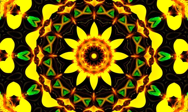 Świecący Żółty Kalejdoskop Kwiatowy Letnie Tło Kwiaty Wiosna Kontekst Natury — Zdjęcie stockowe