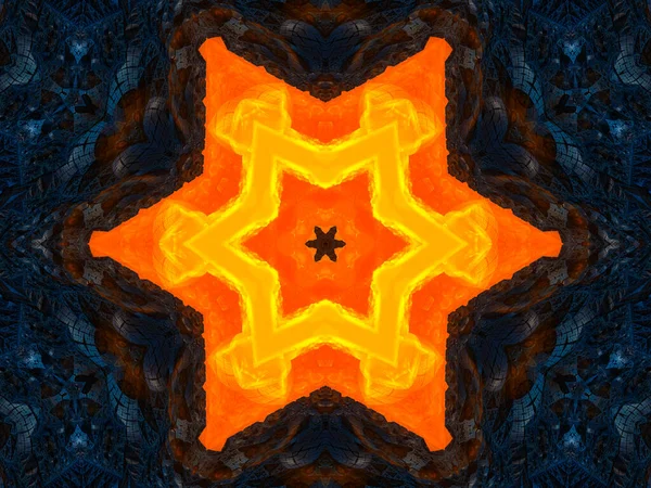 Estrelas Raios Laranja Preto Retro Texturizado Padrão Abstract Fundo Caleidoscópio — Fotografia de Stock