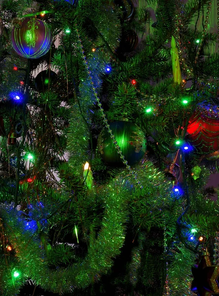 Jolies Boules Verre Multicolores Brillantes Comme Ornement Arbre Noël — Photo