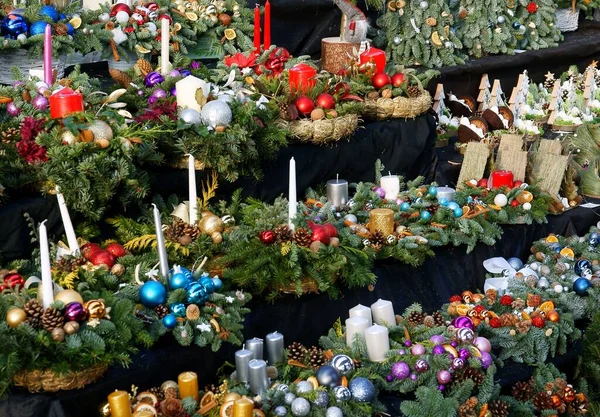 Kerze Christbaum Und Schmuck — Stockfoto