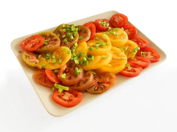 Verschiedene Und Bunte Tomaten Für Schmackhaften Salat — Stockfoto