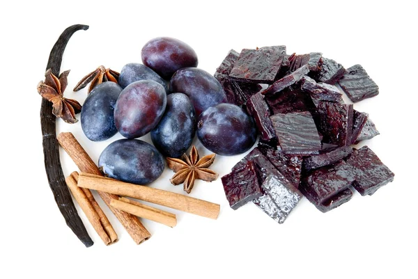 Plums,cinnamon,anise and dry plum jam as cookies — Stock Photo, Image