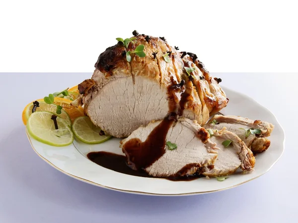Roasted pork meat with spicy sauce — Stock Photo, Image