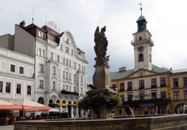 fountain and old architecture in center of Cieszyn town clipart