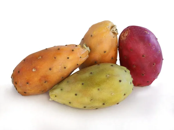 Frutti commestibili rossi, arancioni, gialli e verdi di cactus opuntia — Foto Stock
