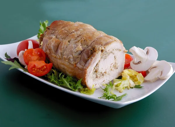 Roasted pork meat as collar with mushroom filling — Stock Photo, Image