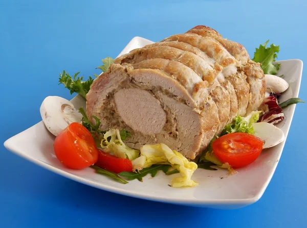Roasted pork meat as collar with mushroom filling — Stock Photo, Image