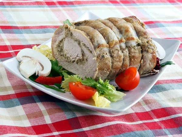 Roasted  pork meat with mushroom filling as collar — Stock Photo, Image