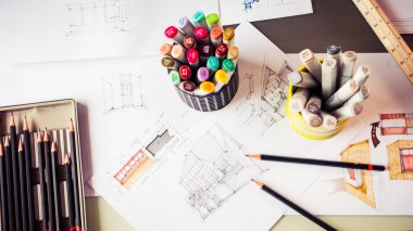 İleti örneği aracı öğe ve çizim iç desig Üstten Görünüm