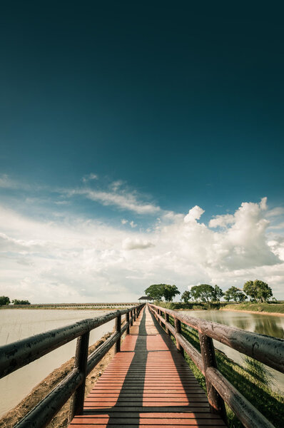 pontoon bridge with blue sky landscape