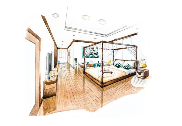水彩画の寝室の設計 — ストック写真