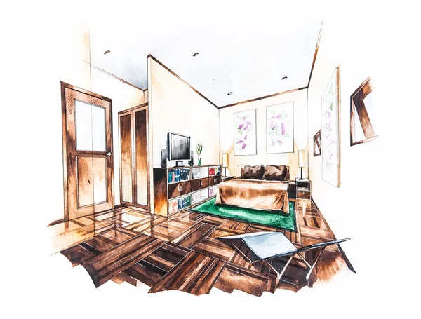Hálószoba design-Akvarell festészet — Stock Fotó