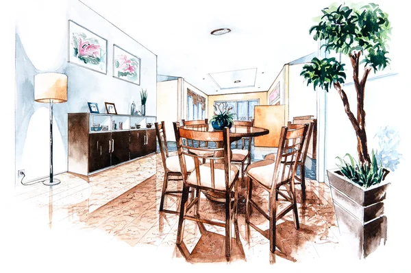 Suluboya resim yemek odası tasarımı — Stok fotoğraf