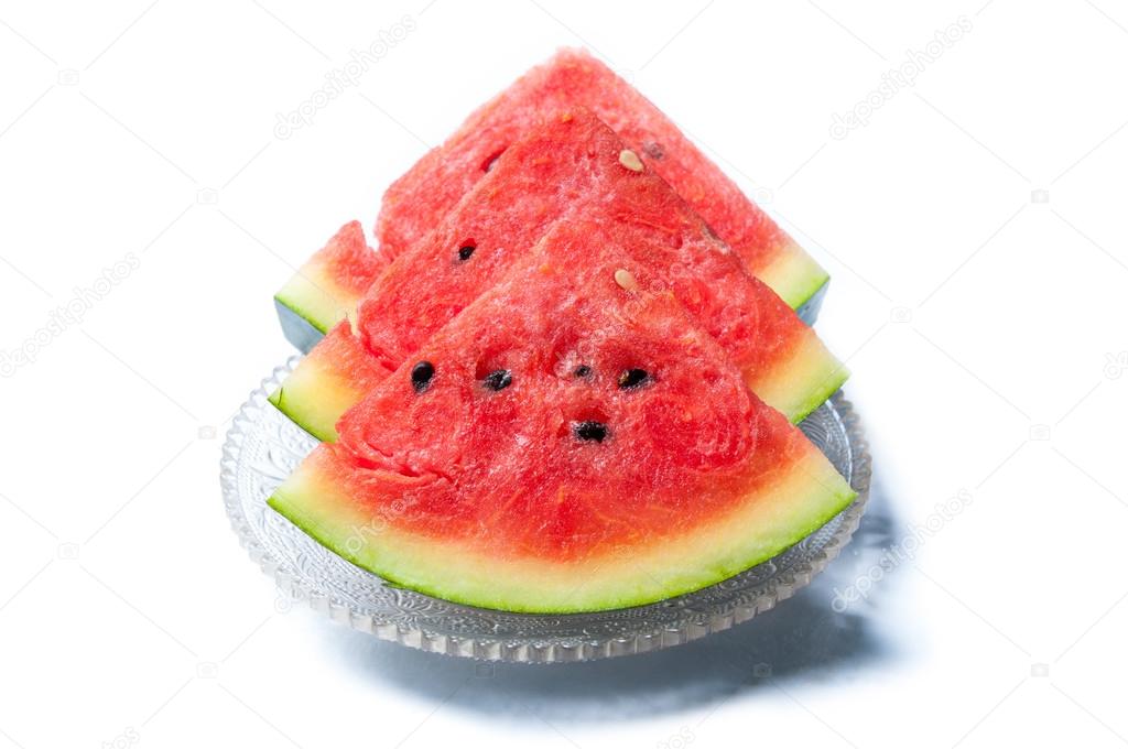 Watermelon on dish glass isolated