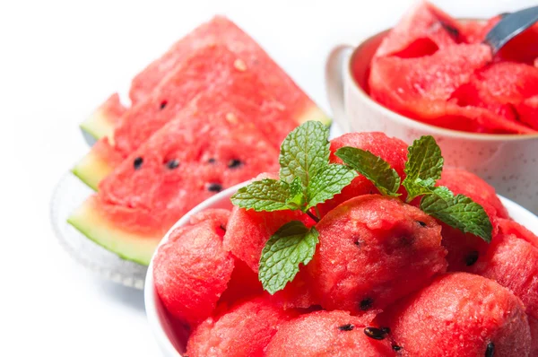 Food of watermelon on white bowl — Stock Photo, Image
