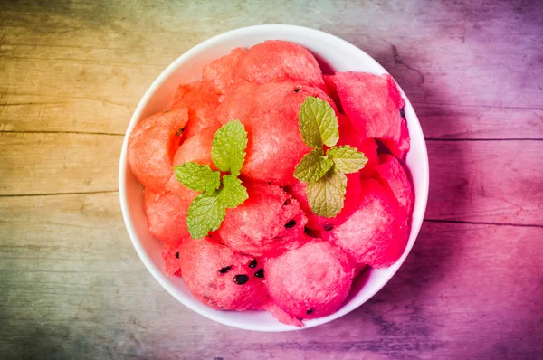 Watermelon on white bowl — Stock Photo, Image