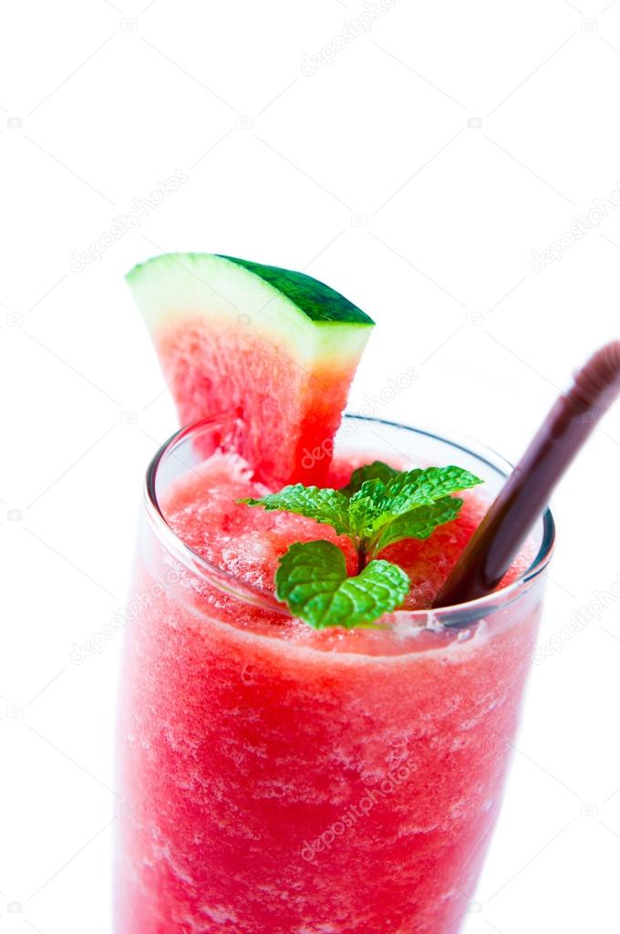 drink of watermelon smoothie closeup isolated