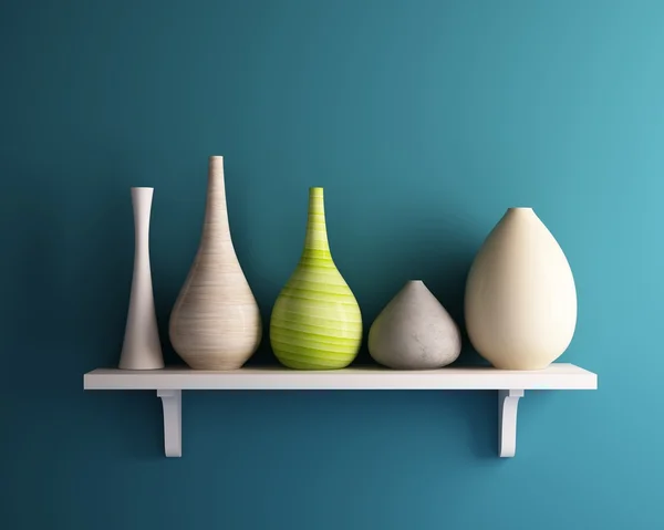 Florero en estante blanco con pared azul —  Fotos de Stock