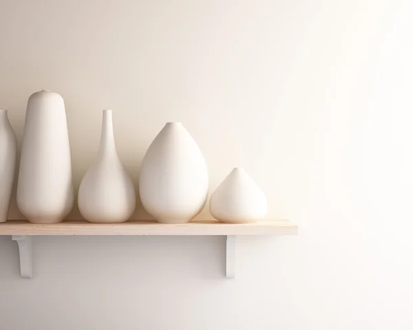 Vase en céramique blanche sur étagère en bois — Photo