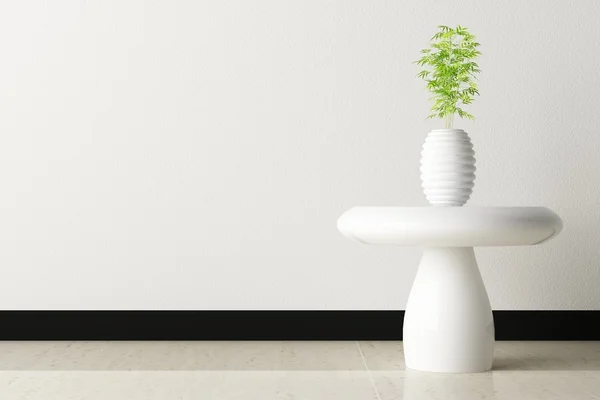 Bílý stůl a bílá váza — Stock fotografie