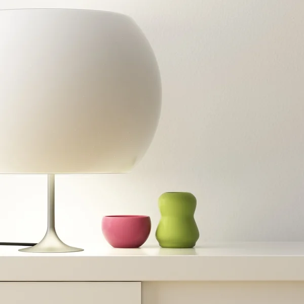Lâmpada branca e cor do vaso no armário decorar — Fotografia de Stock