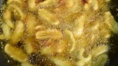 Kızarmış Muz Sıcak Yağ Sokak Gıda Sürecinde Dilimler