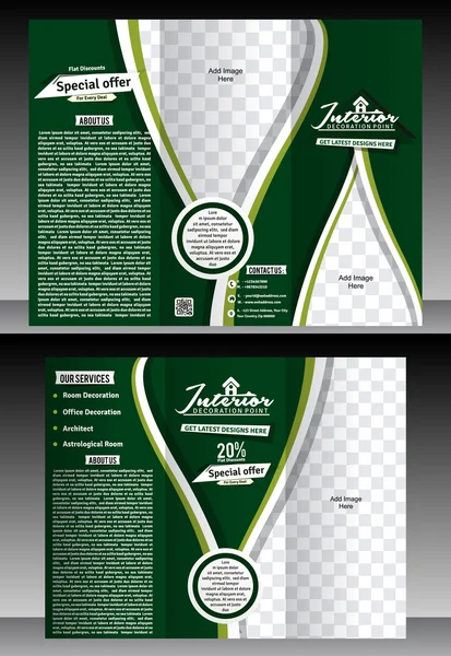Tri Fold diseñador de interiores Plantilla de folleto — Archivo Imágenes Vectoriales