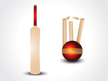 Vector cricket bat & ball with stumps clipart
