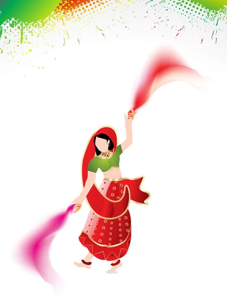 Holi bakgrund med traditionell flicka — Stock vektor