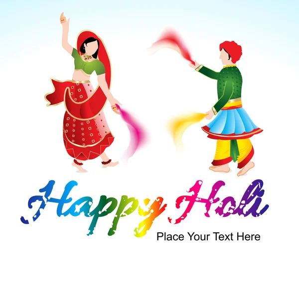 Happy holi background with traditional indian couple — Stock Vector