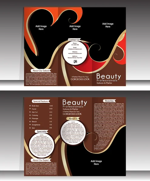 Tri Fold Beauty Parlor Brochure Template — Stock Vector