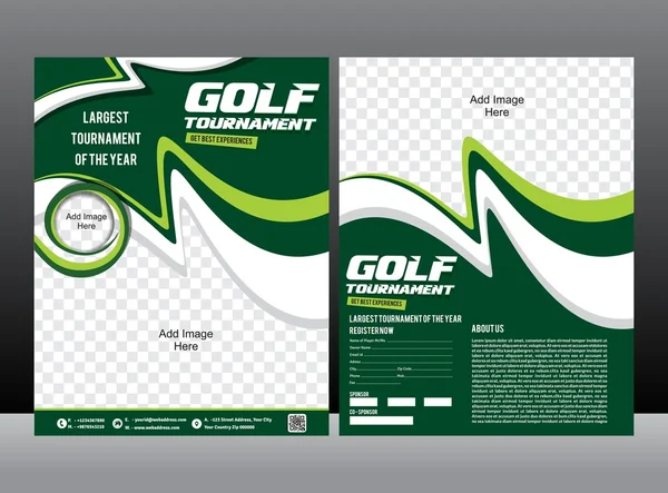 Torneio de golfe panfleto design borhure & revista — Vetor de Stock
