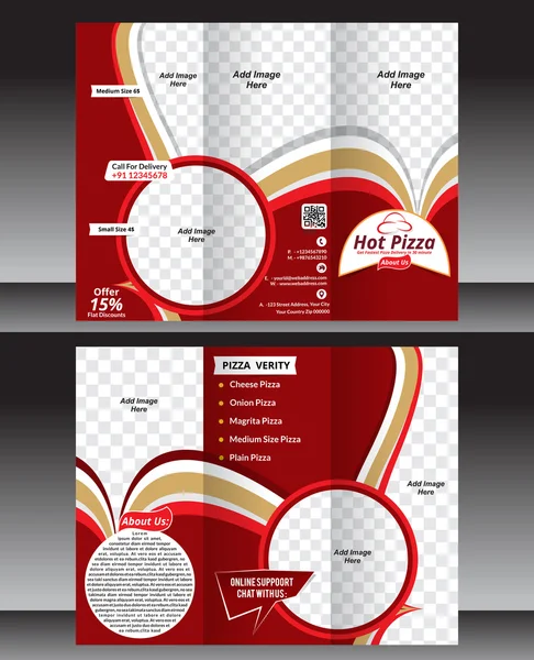 Tri fold hot pizza brochure template — Stock Vector