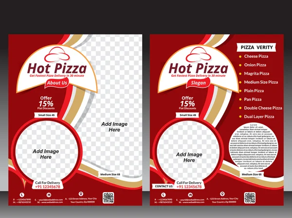 Hete pizza sjabloon folder & tijdschrift ontwerp — Stockvector