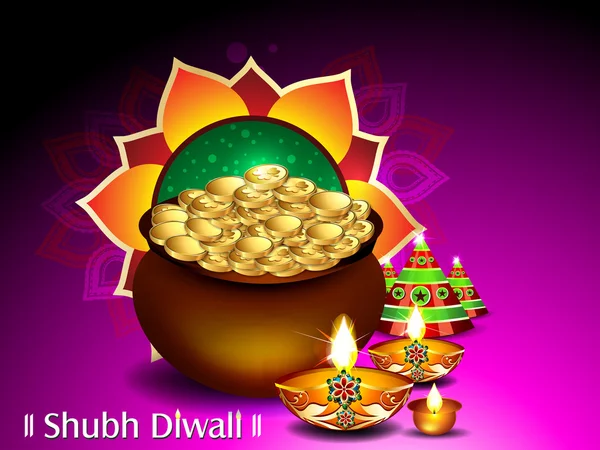 Gelukkige Diwali en Dhanteras wensen achtergrond — Stockvector
