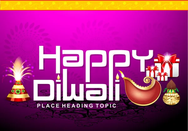 Happy diwali text background with cracker & gifts — Stock Vector