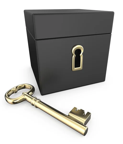 Schachtel und goldener Schlüssel. — Stockfoto