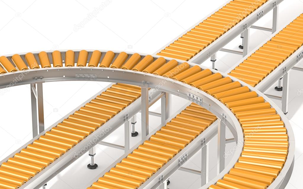 Orange Roller Conveyor System. 