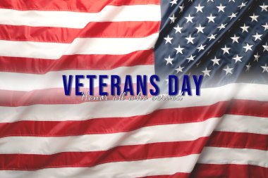 Gaziler Günü. Hizmet eden herkesi onurlandırmak. Rüzgarda dalgalanan Amerikan bayrağı.