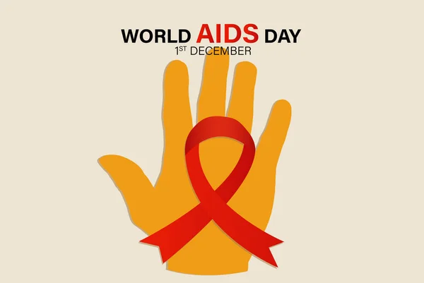 Journée Mondiale Sida 1Er Décembre Ruban Rouge Sur Les Mains — Image vectorielle